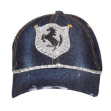 Fabseasons Denim Horse Studded Cap for Women and Girls, Adjustable strap