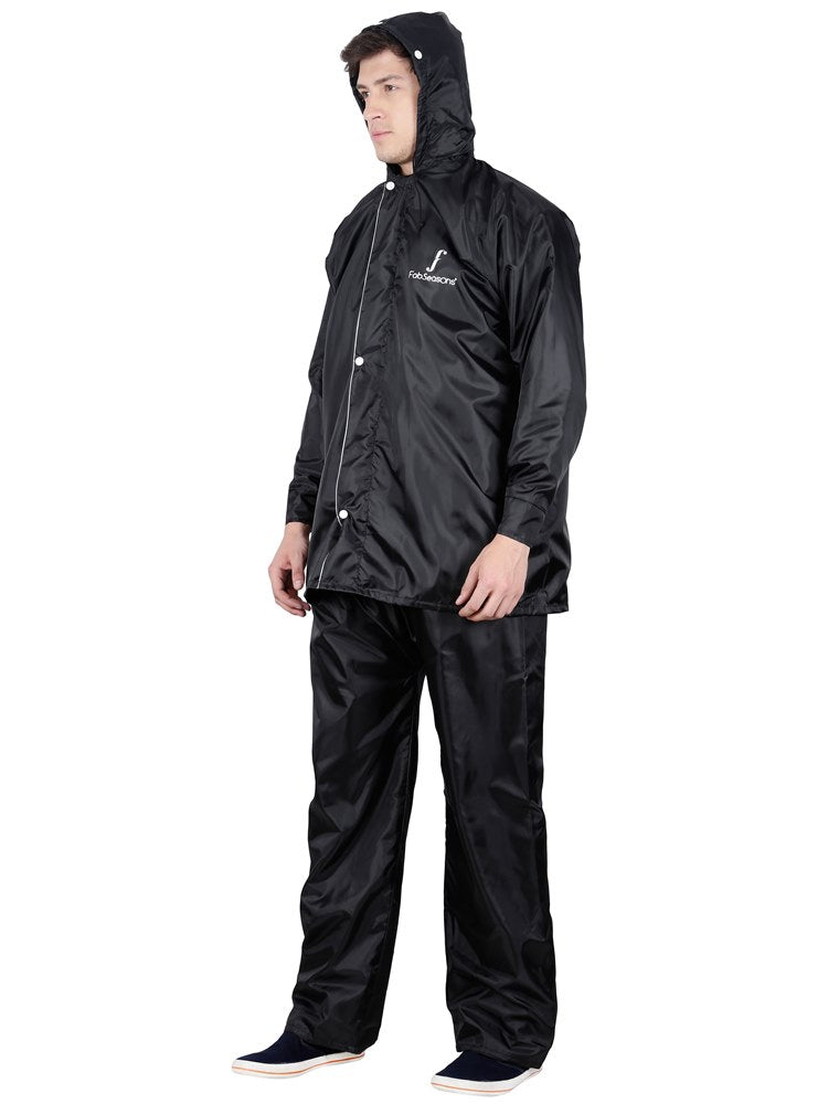 Fabseasons Apex Black Reversible Unisex Raincoat with Hood and