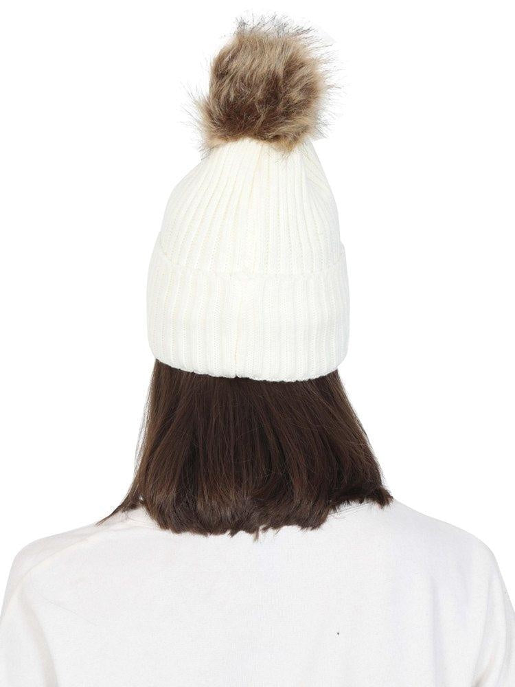 FabSeasons White Acrylic Woolen Winter skull cap with Pom Pom for